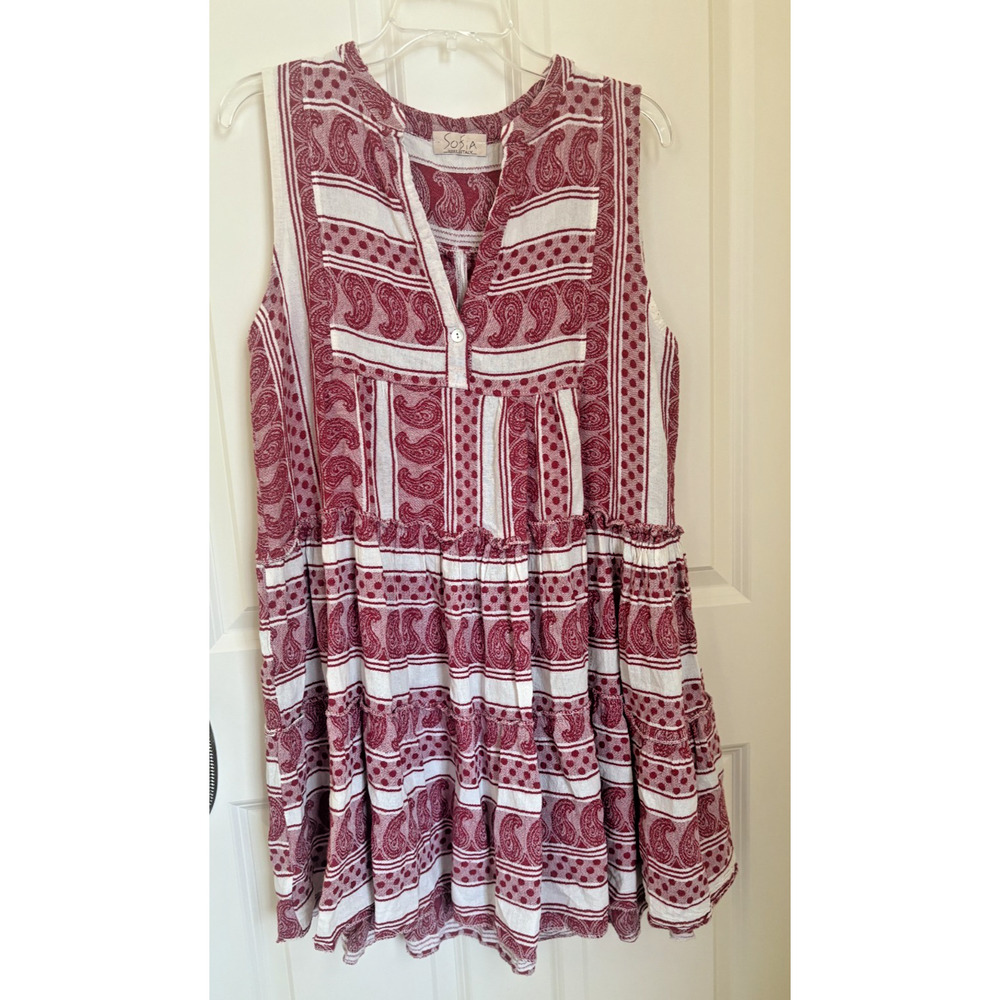 Sofia Made In Italy 100% Jacquard Cotton hand woven Pullover dress US M